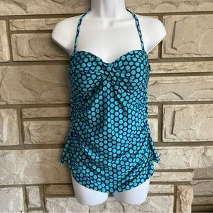 Clean Water Blue & Aqua Polka Dot One Piece Swimsuit Size M
